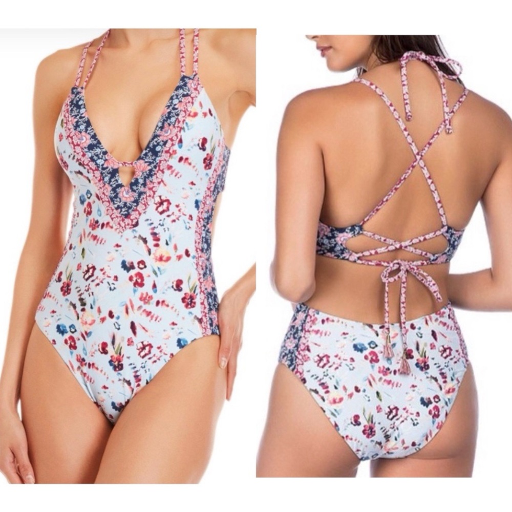 Lucky Brand Floral Plunge One Piece Size Medium - Picture 14 of 14